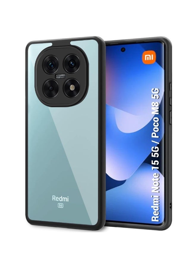 جراب شفاف، مقاوم للصدمات بمواصفات عسكرية، مقاوم للاصفرار، جراب حماية نحيف للهاتف، غطاء كامل مع حماية للكاميرا، متوافق مع هواتف شاومي (ريدمي نوت 15 5G/4G) وبوكو إم 8 5G - أسود - Image 1